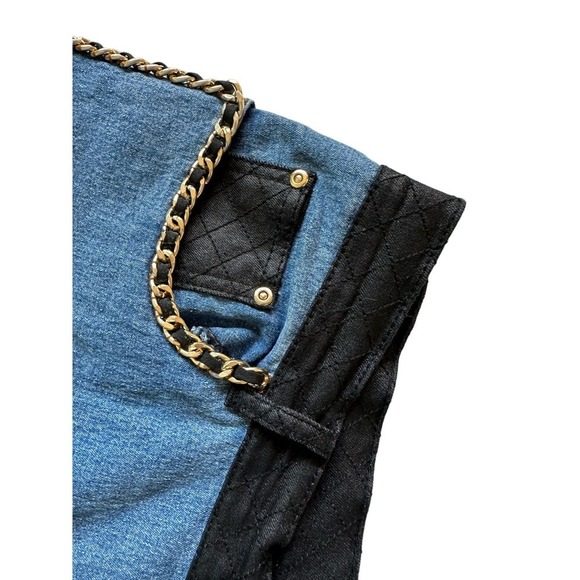 DG2 by Diane Gilman Baby Bootcut Gold Chain Leather Pocket Jeans Size Women's14P - Picture 10 of 12